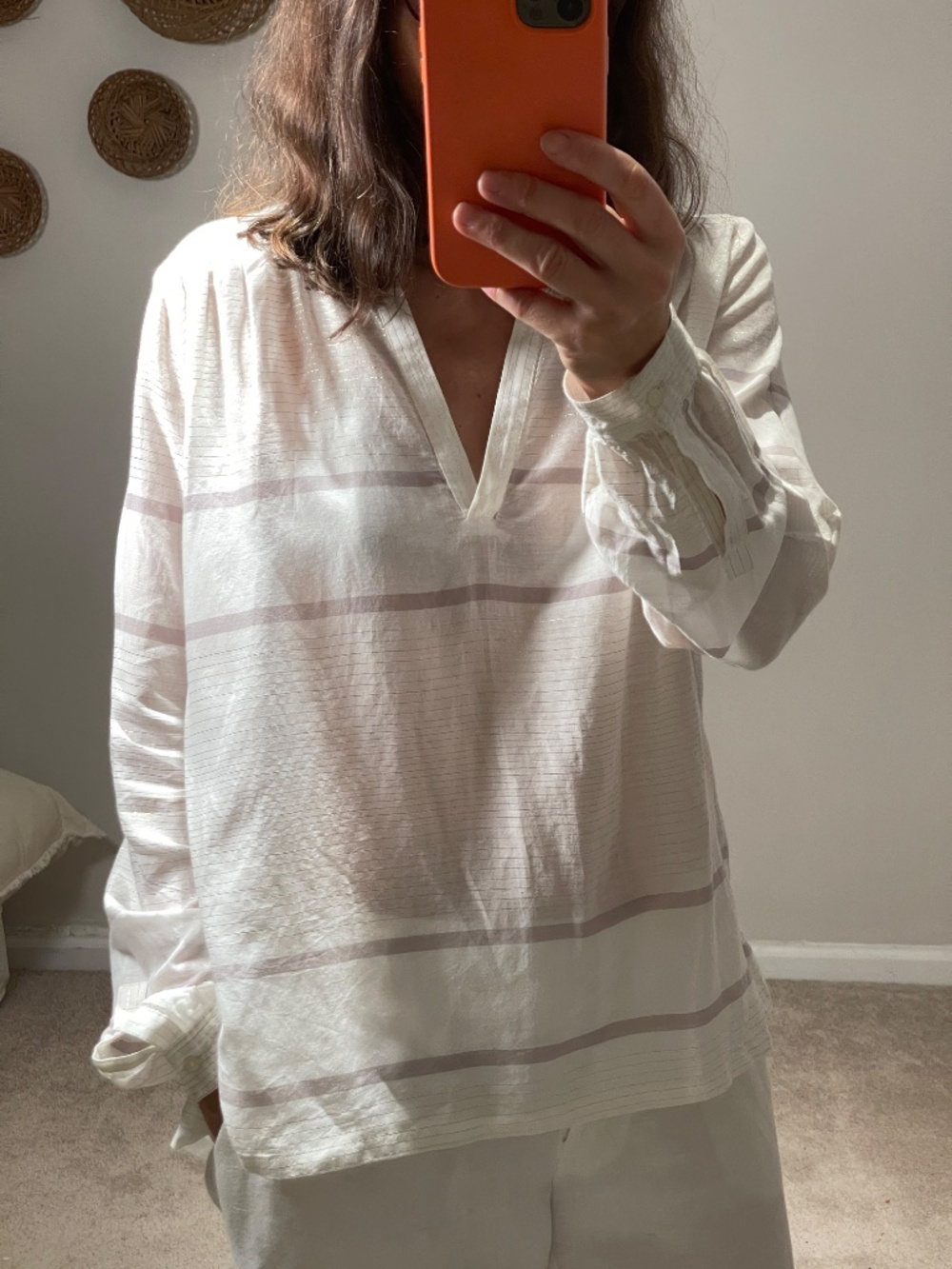 Loft striped metallic lightweight cotton blend white blouse women XS